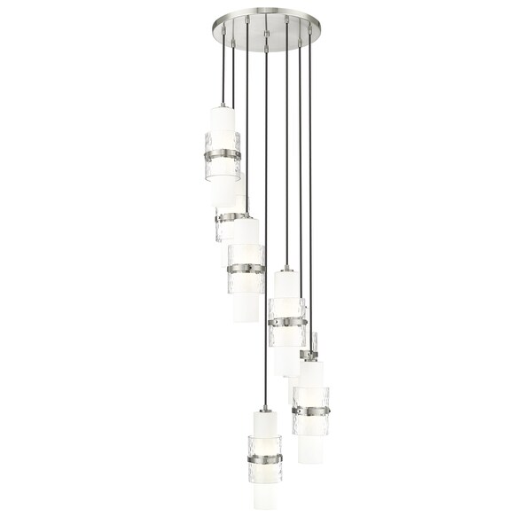 Z-Lite Cayden Chandelier, 7-Light, 18 In.W x 16.75 In.H, Brushed Nickel/Clear + Etched Opal 1946P-7R-BN - main